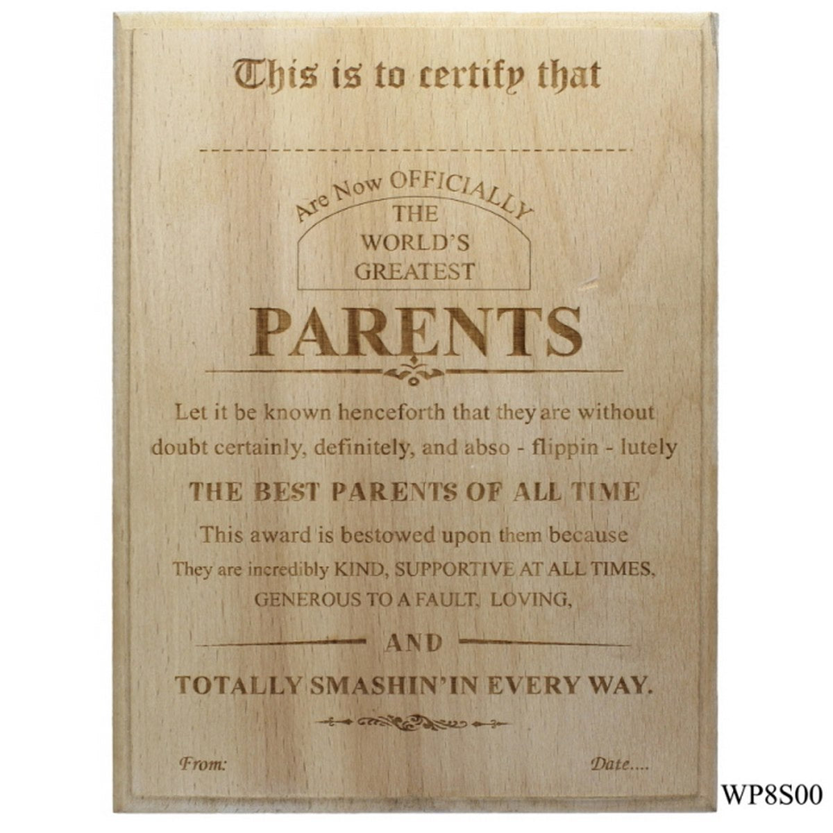 Wooden Certificate Plaque for Parents