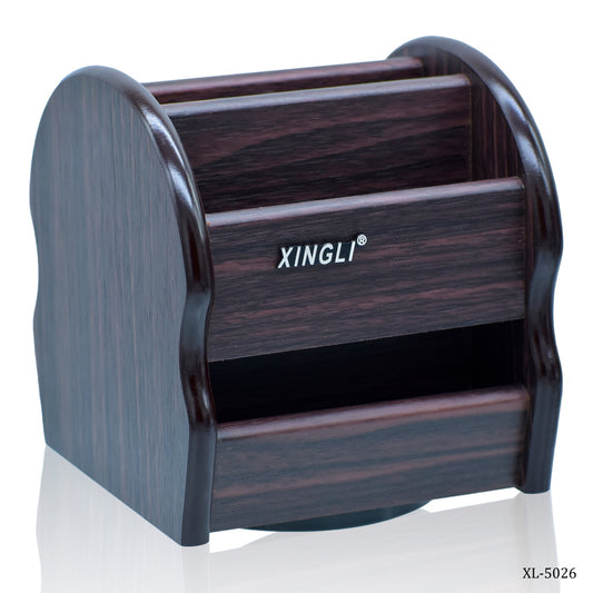 Rotating Wooden Desktop Organizer with Multiple Compartments