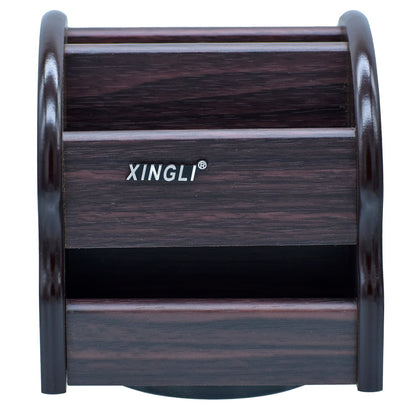 Rotating Wooden Desktop Organizer with Multiple Compartments