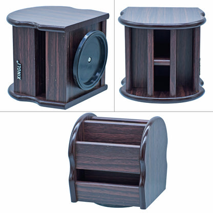 Rotating Wooden Desktop Organizer with Multiple Compartments