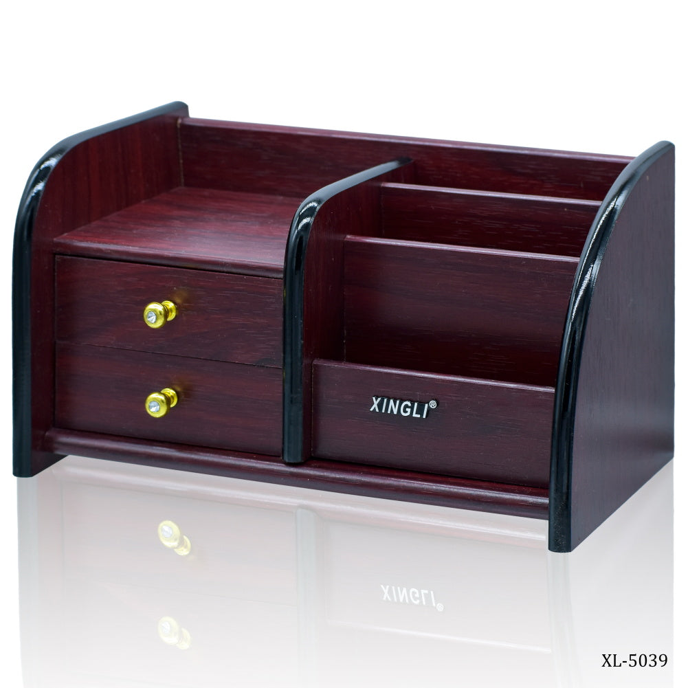 Luxury Wooden Desktop Organizer with Dual Drawers