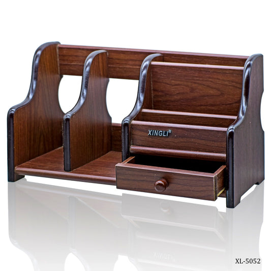 Premium Wooden Desk Organizer with Drawer and File Slots