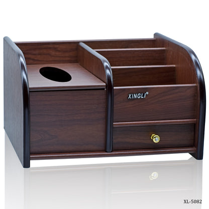 Wooden Desk Organizer with Tissue Box Holder and Drawer