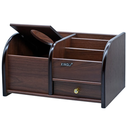Wooden Desk Organizer with Tissue Box Holder and Drawer